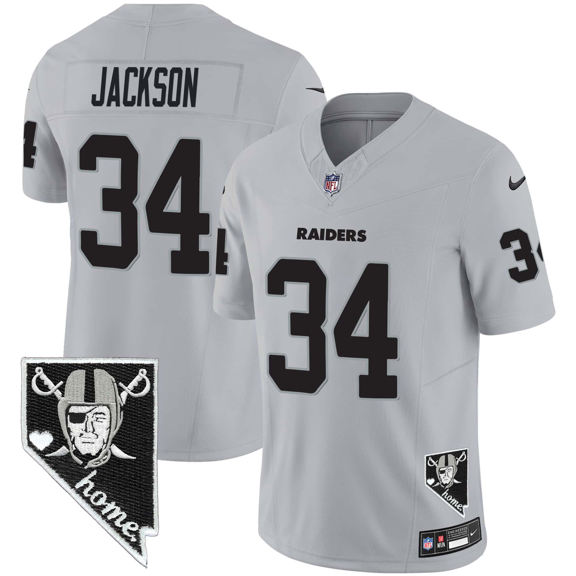 Men Oakland Raiders #34 Jackson Grey 2024 Nike Nevada Home Patch Vapor NFL Jersey